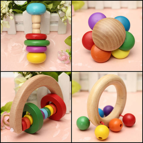Baby Kid Wooden Handbell Musical Education Instrument Bell Rattle Toy