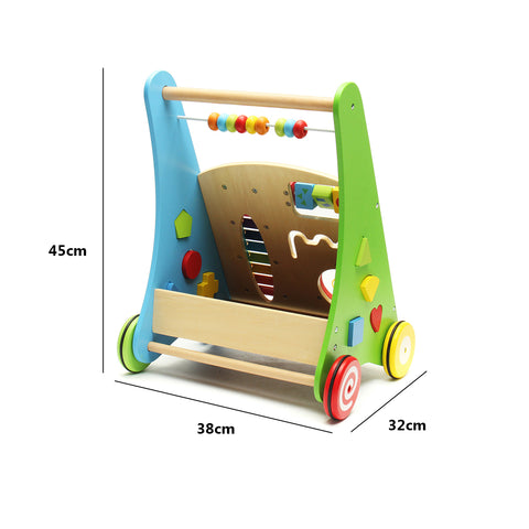 Wooden Baby Walkers 4 Wheel Toddler Kid Educational Colorful Music Toy Learn Walk