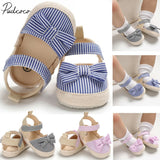 2019 Children Summer Shoes Newborn Infant Baby Girl Boy Soft Crib Shoes Infants Anti-slip Sneaker Striped Bow Prewalker 0-18M