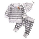 3 piece Long Sleeve Stripe Buttons Decor Sweatshirt Top