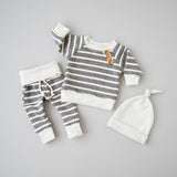 3 piece Long Sleeve Stripe Buttons Decor Sweatshirt Top