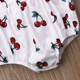 2pcs Newborn Baby Girl Ruffle Cherry Print Bodysuits Headband Sunsuit Outfits Summer Clothes