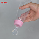 Useful Safety Silicone Baby Bottle With Spoon Food Supplement  Rice Paste Feeding Bottles  Convenient and practical 240ML