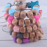 Personalized Name Handmade Beech Wooden Letter Baby Dummy Chain Love Heart Pacifier Clips Eco-friendly Teething Chain