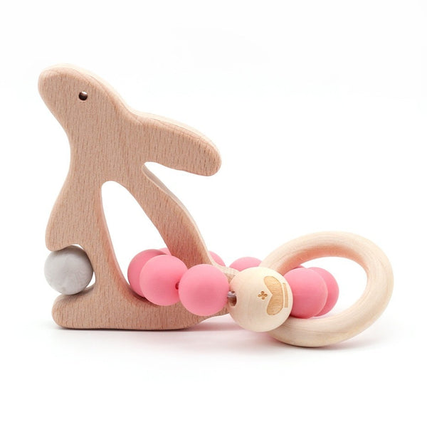 Wooden Teether Baby Bracelet Animal Shaped Jewelry Teething For Organic Wood Silicone Beads Baby Rattle Stroller Accessories Toy