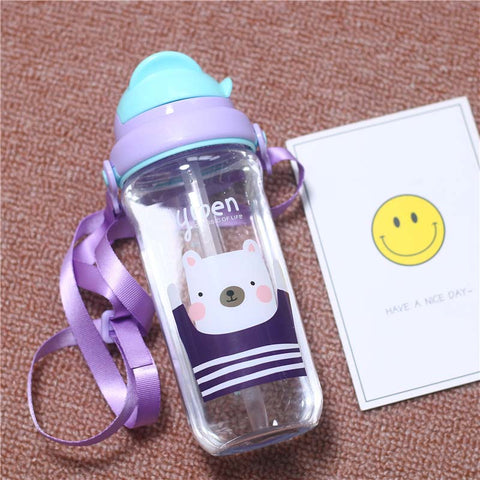 430ml Cute Baby bottle Infant Newborn Children Learn Feeding Drinking Handle Bottle Kids Straw Juice Water Bottles Training Cup