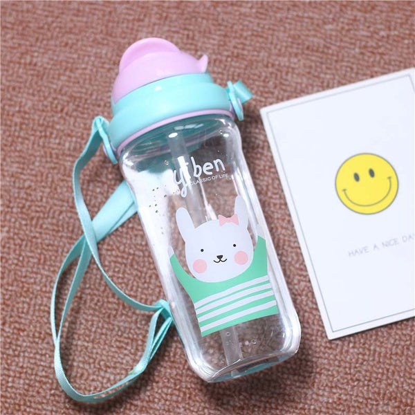 430ml Cute Baby bottle Infant Newborn Children Learn Feeding Drinking Handle Bottle Kids Straw Juice Water Bottles Training Cup