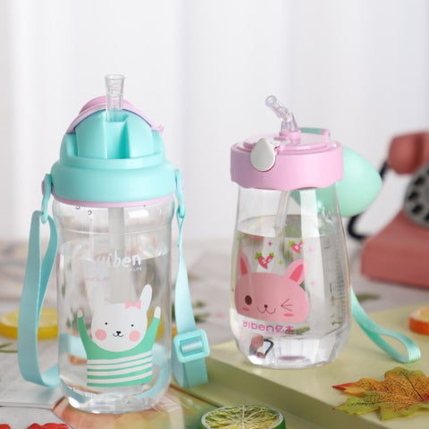 430ml Cute Baby bottle Infant Newborn Children Learn Feeding Drinking Handle Bottle Kids Straw Juice Water Bottles Training Cup