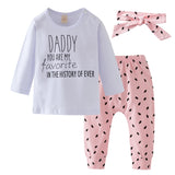 Newborn Baby Girls Clothes Autumn Long Sleeve Letter T-shirt+Pink Print Pants+Headband Infant 3Pcs Baby Girls Clothing Set