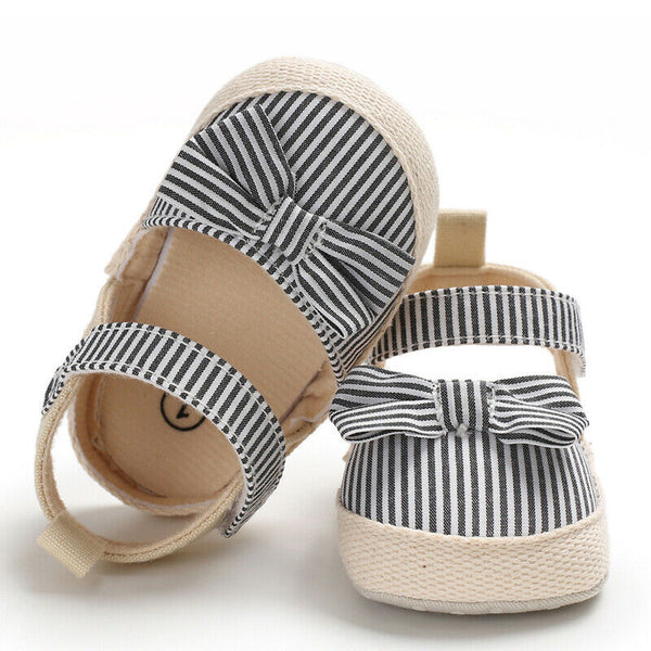 2019 Children Summer Shoes Newborn Infant Baby Girl Boy Soft Crib Shoes Infants Anti-slip Sneaker Striped Bow Prewalker 0-18M