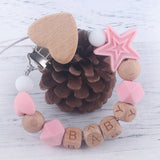 Personalized Name Handmade Beech Wooden Letter Baby Dummy Chain Love Heart Pacifier Clips Eco-friendly Teething Chain