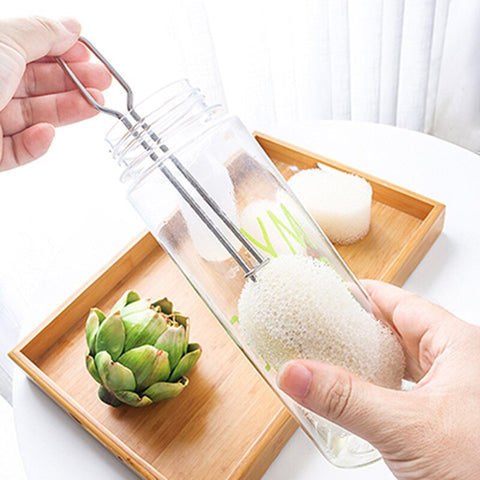 Cleaning Tool Sponge Brush For Bottle Feeding Stainless Steel Handle Cup Cleaning Brush Replaceable Sponge Head Bottle Brush