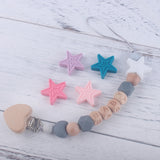 Personalized Name Handmade Beech Wooden Letter Baby Dummy Chain Love Heart Pacifier Clips Eco-friendly Teething Chain