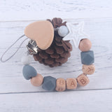 Personalized Name Handmade Beech Wooden Letter Baby Dummy Chain Love Heart Pacifier Clips Eco-friendly Teething Chain