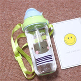 430ml Cute Baby bottle Infant Newborn Children Learn Feeding Drinking Handle Bottle Kids Straw Juice Water Bottles Training Cup