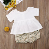 Emmababy Newly Summer Infant Baby Girl Newborn Cotton Linen Outfit Set Fashion Little Girls Button Top+Shorts Dropship