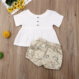 Emmababy Newly Summer Infant Baby Girl Newborn Cotton Linen Outfit Set Fashion Little Girls Button Top+Shorts Dropship