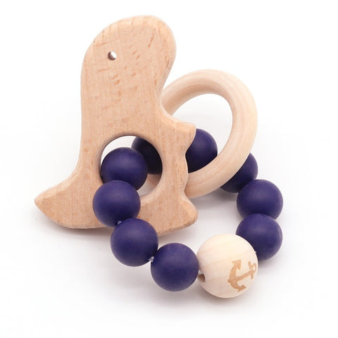 Wooden Teether Baby Bracelet Animal Shaped Jewelry Teething For Organic Wood Silicone Beads Baby Rattle Stroller Accessories Toy