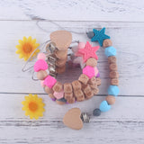 Personalized Name Handmade Beech Wooden Letter Baby Dummy Chain Love Heart Pacifier Clips Eco-friendly Teething Chain