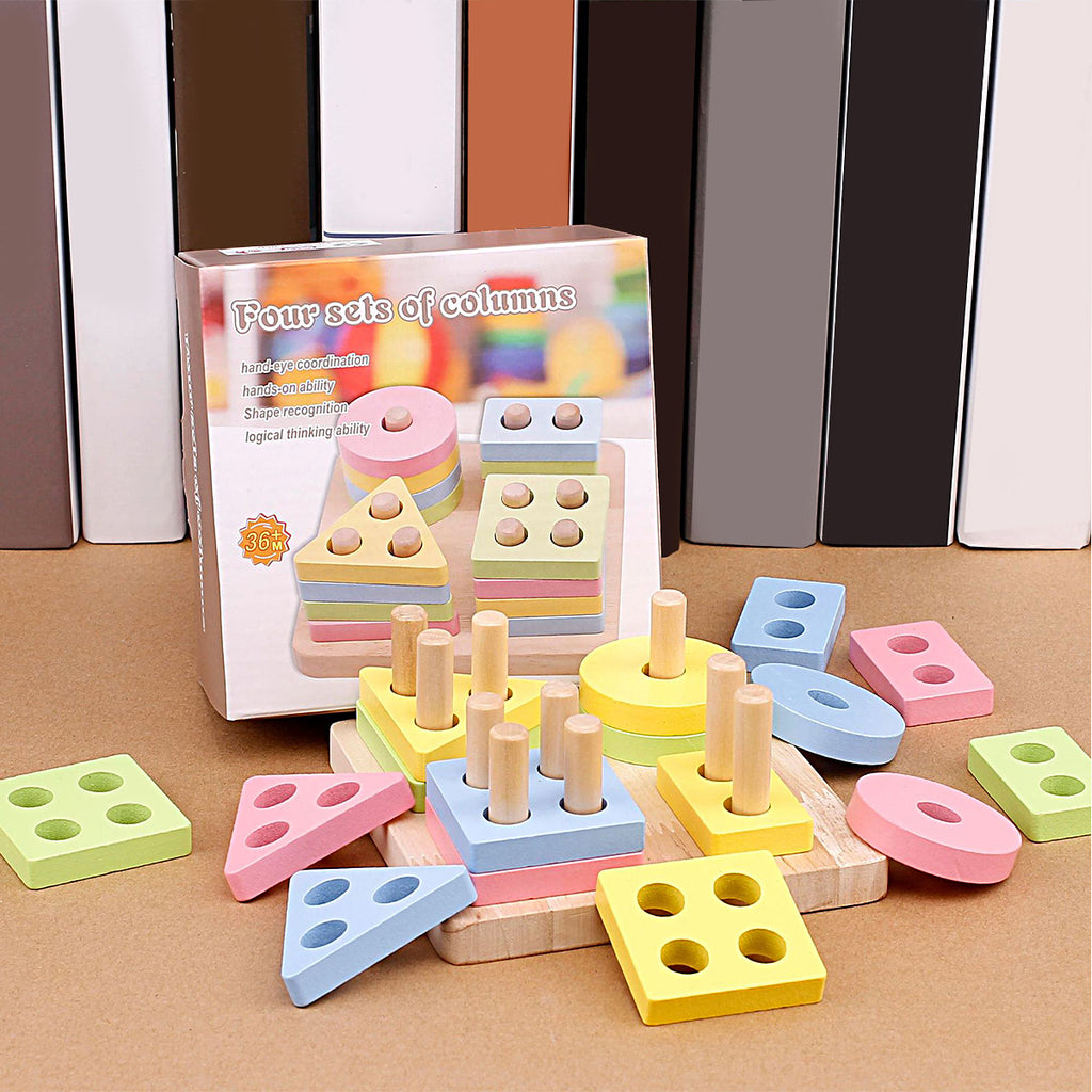 Set Shape Toy Four Sets Baby Wooden Shape Toys Paired Cognitive Preschool Learning M ...