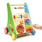 Wooden Baby Walkers 4 Wheel Toddler Kid Educational Colorful Music Toy Learn Walk